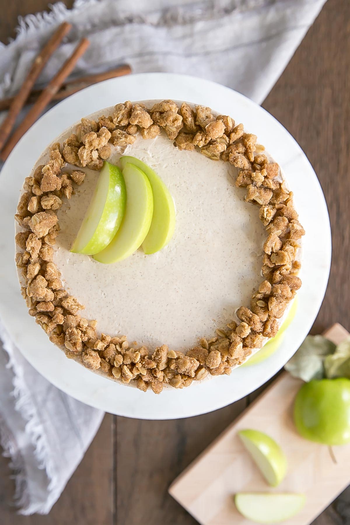 Overhead shot of apple crisp cake.