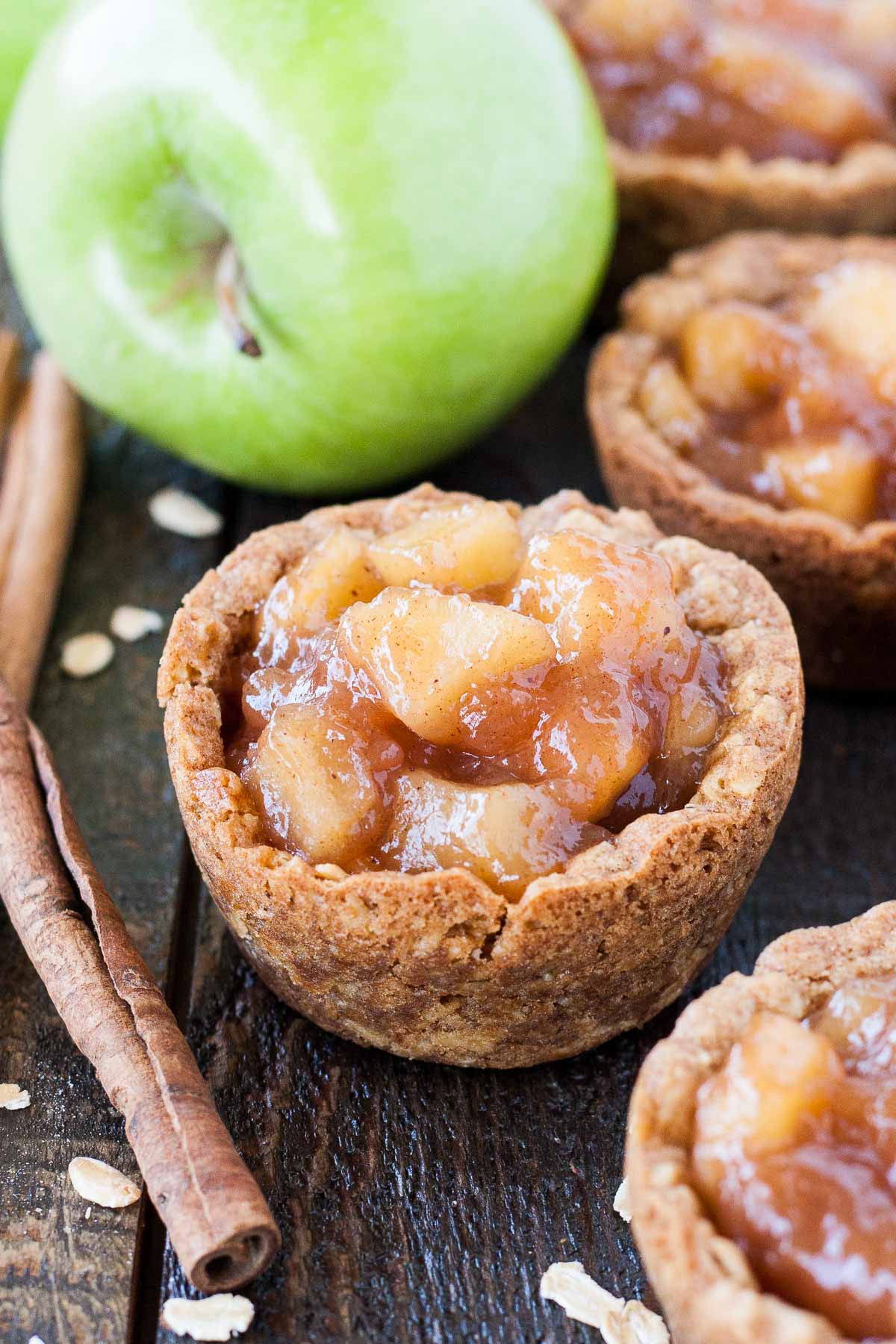 Oatmeal cookie cups with apple pie filling.