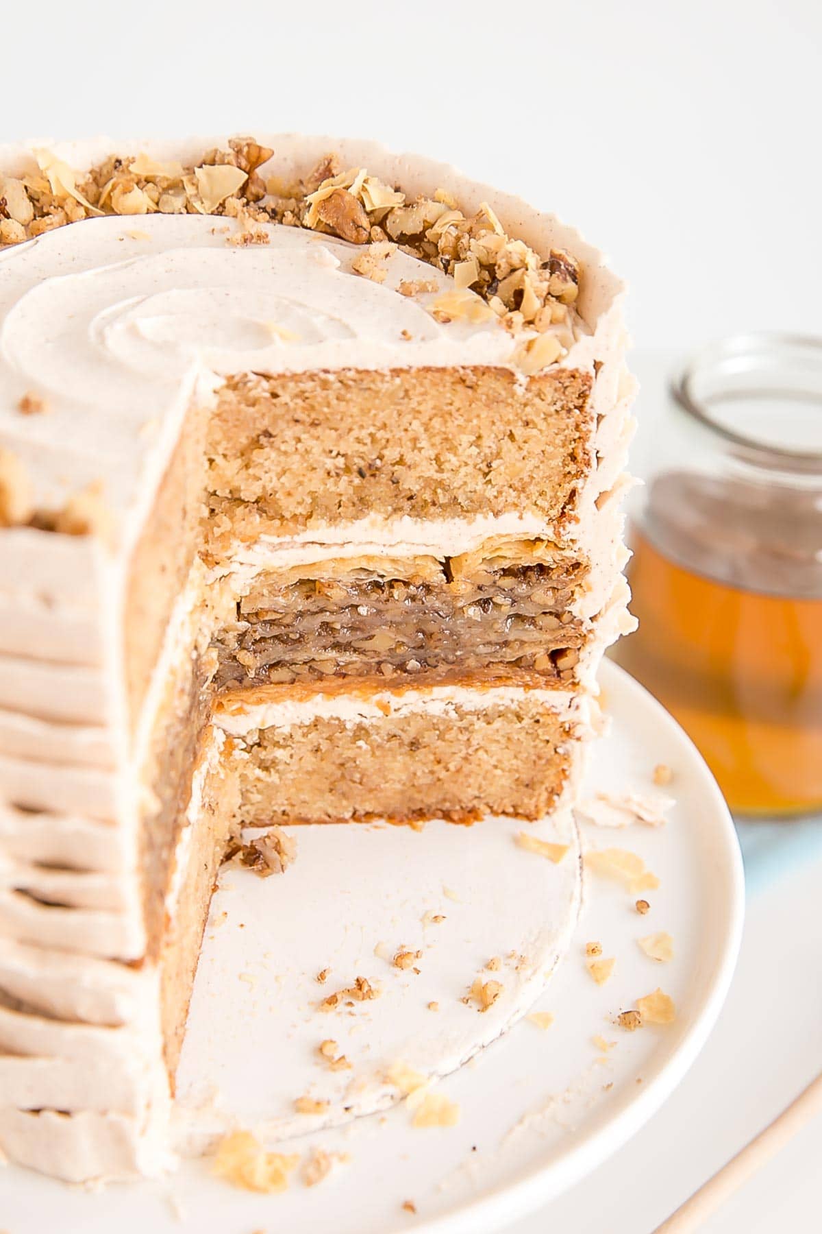 Interior shot of a baklava cake.