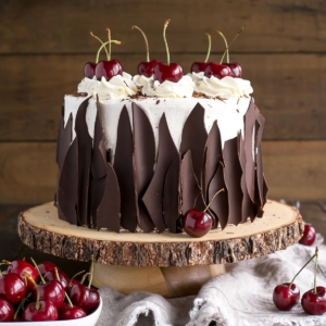 A decorated cake on a cake stand