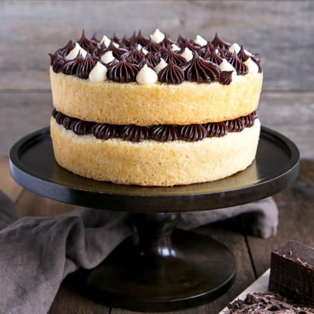 A decorated cake on a cake stand