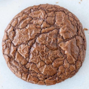 A close up of a chocolate cookie