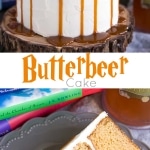 Butterbeer Cake! Butterscotch cake, cream soda, and marshmallow all in one spellbinding dessert. The perfect Harry Potter Cake! | livforcake.com