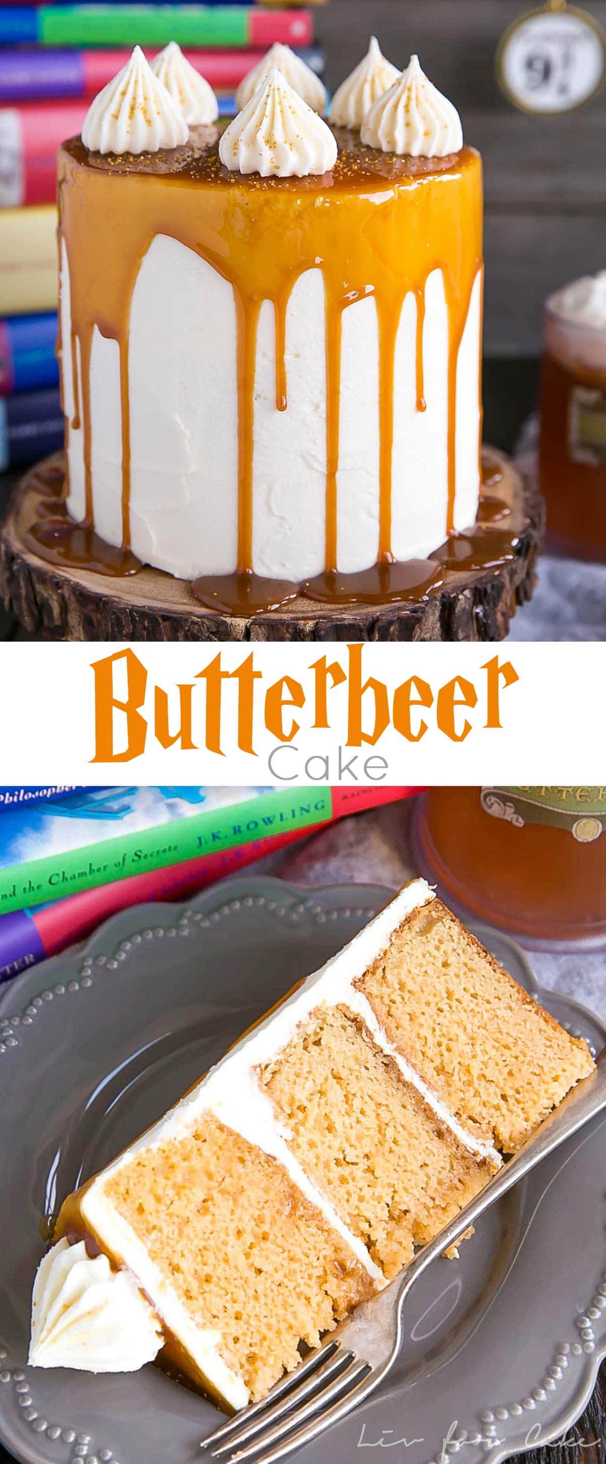 Butterbeer Cake collage. 