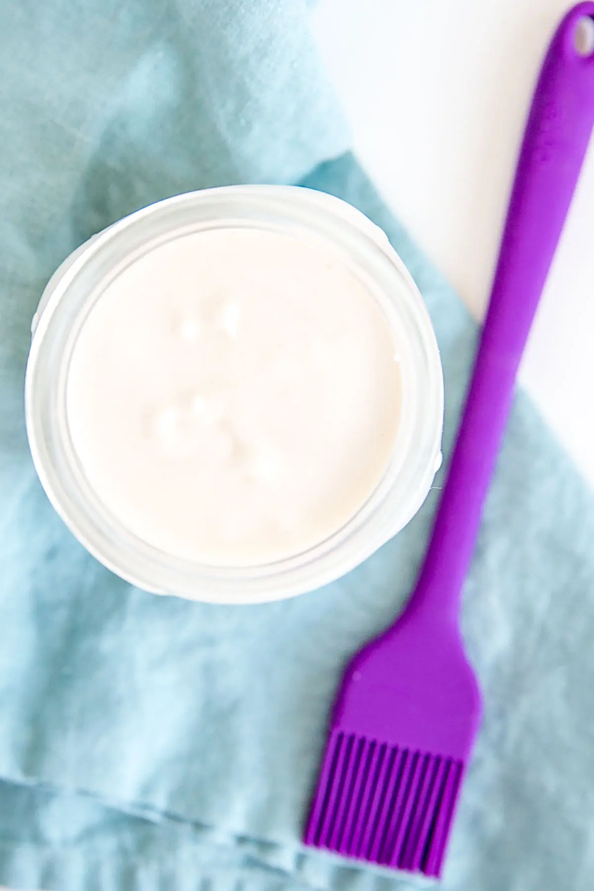 Overhead shot of a jar of cake goop