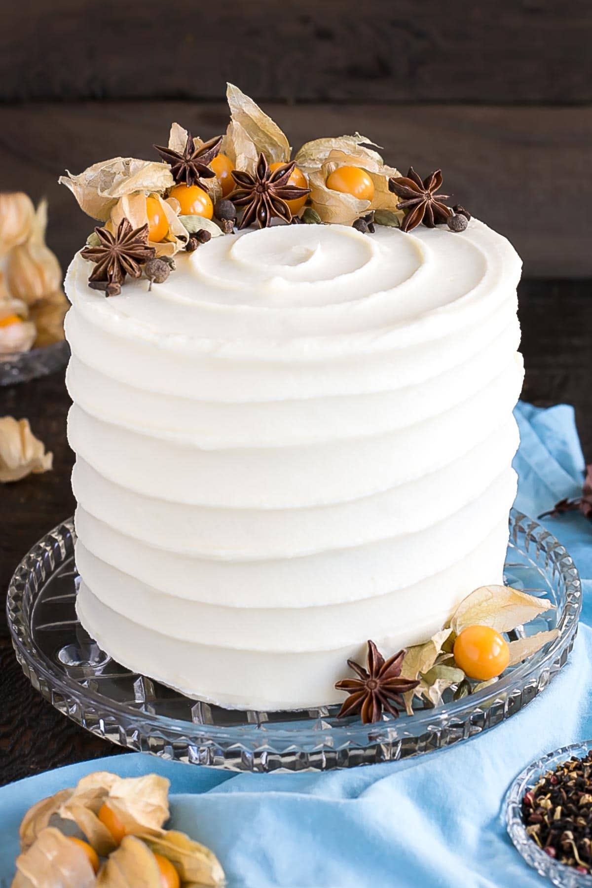 A decorated cake on a cake stand