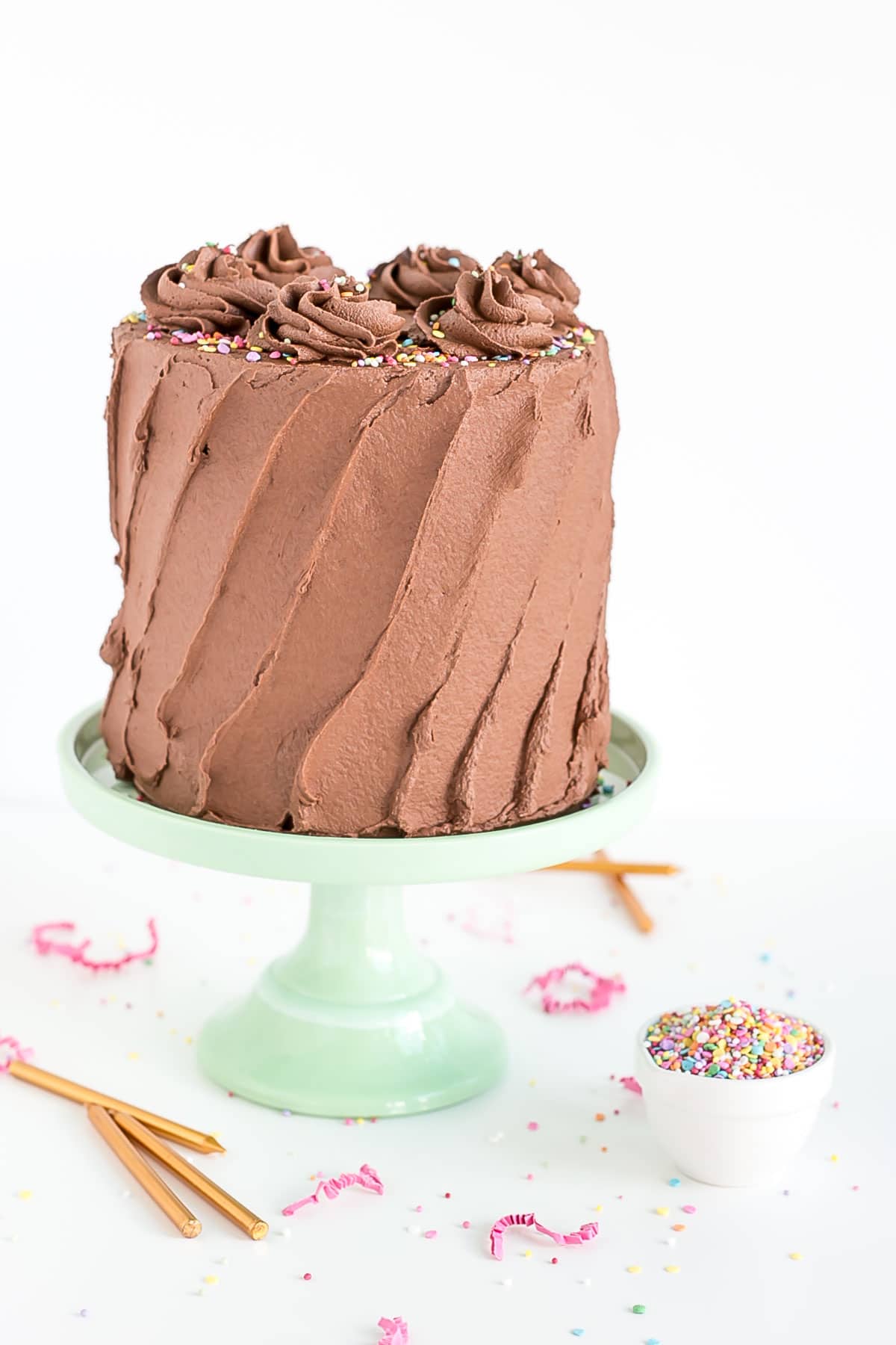 Cake on a mint green cake stand