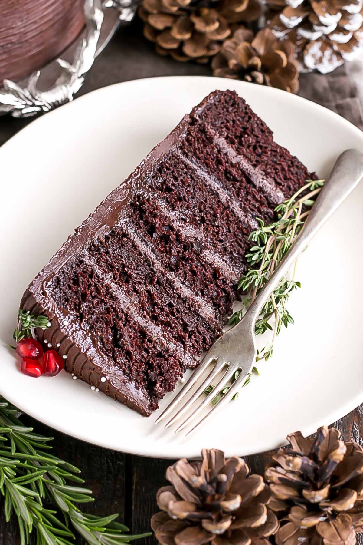 A piece of chocolate cake on a plate