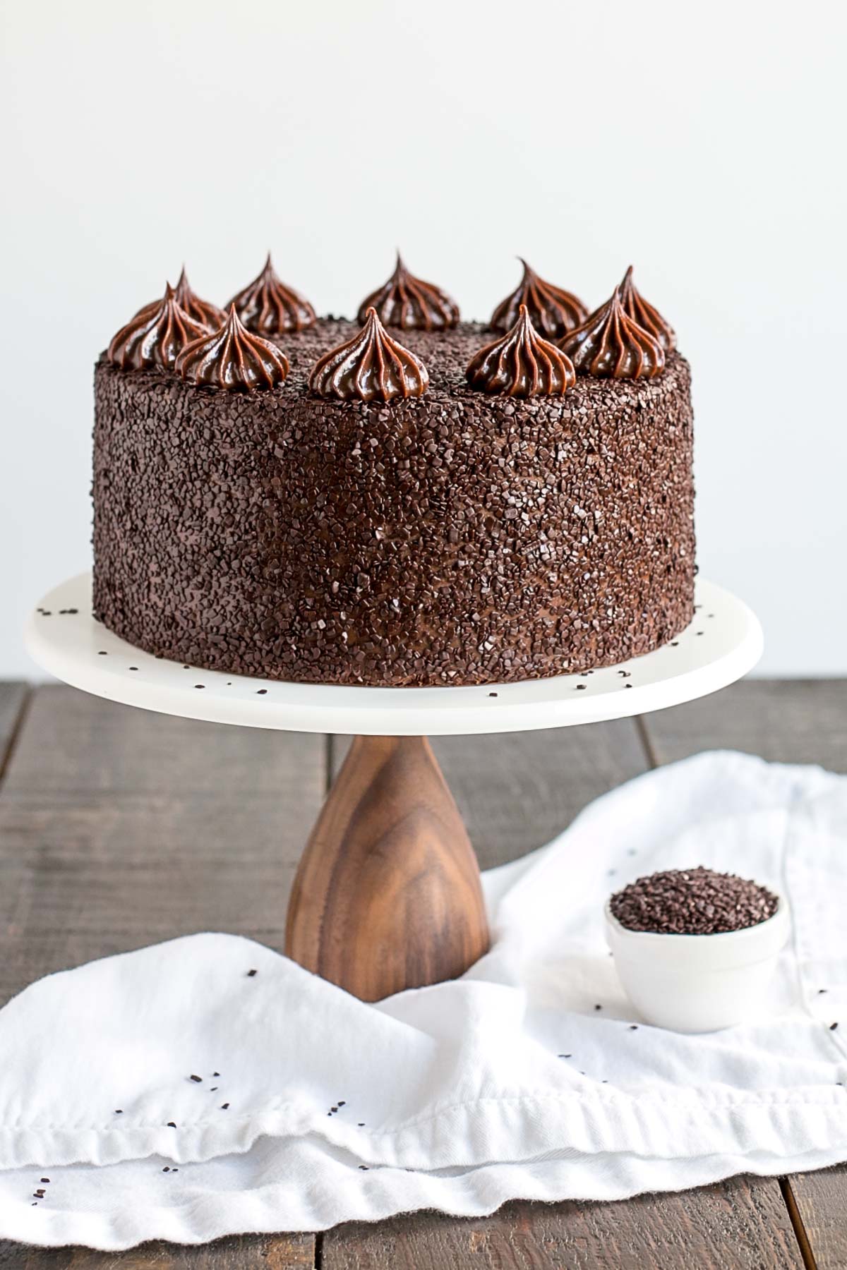 A chocolate cake sitting on top of a table