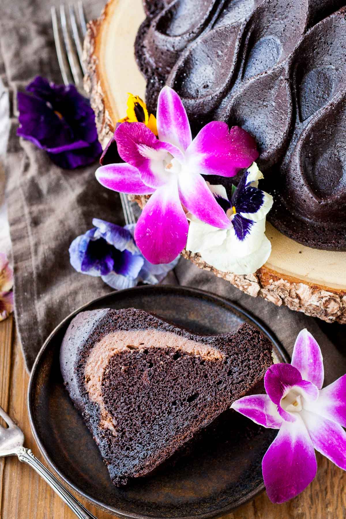 A chocolate cake on a plate