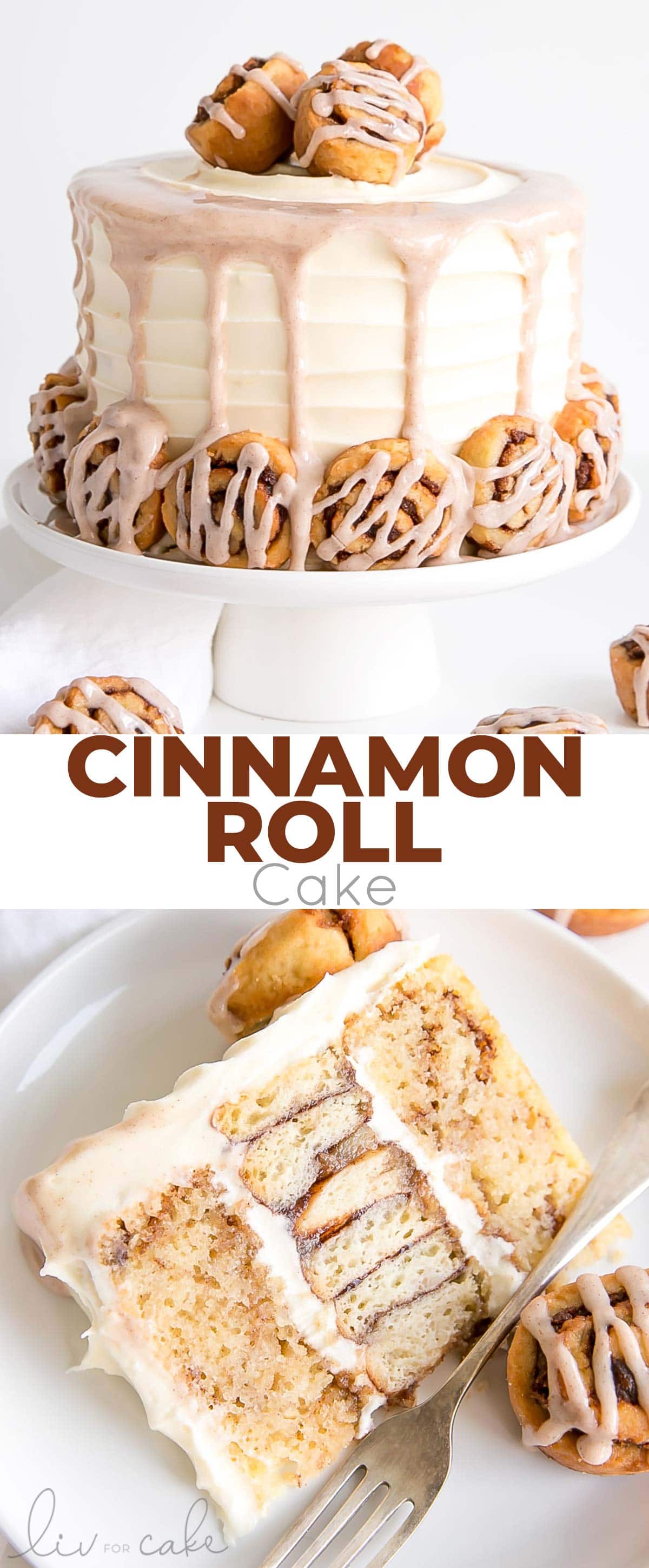 Cinnamon Roll Cake collage.