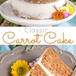 This classic Carrot Cake is one you'll want to add to your recipe collection! A moist and delicious cake paired with a not-too-sweet cream cheese frosting. | livforcake.com