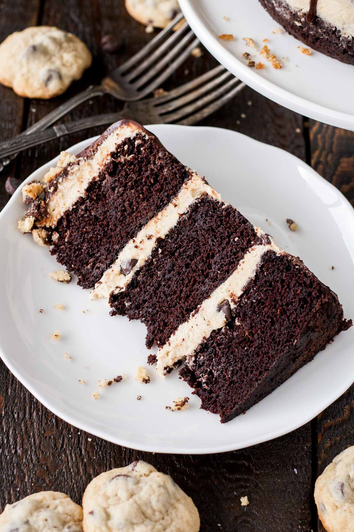 A piece of chocolate cake on a plate