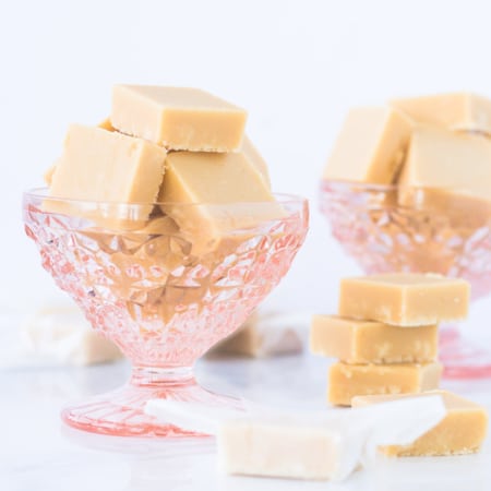 Fudge in a small pink bowl.