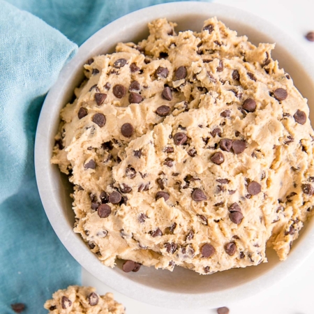 Edible cookie dough in a bowl.