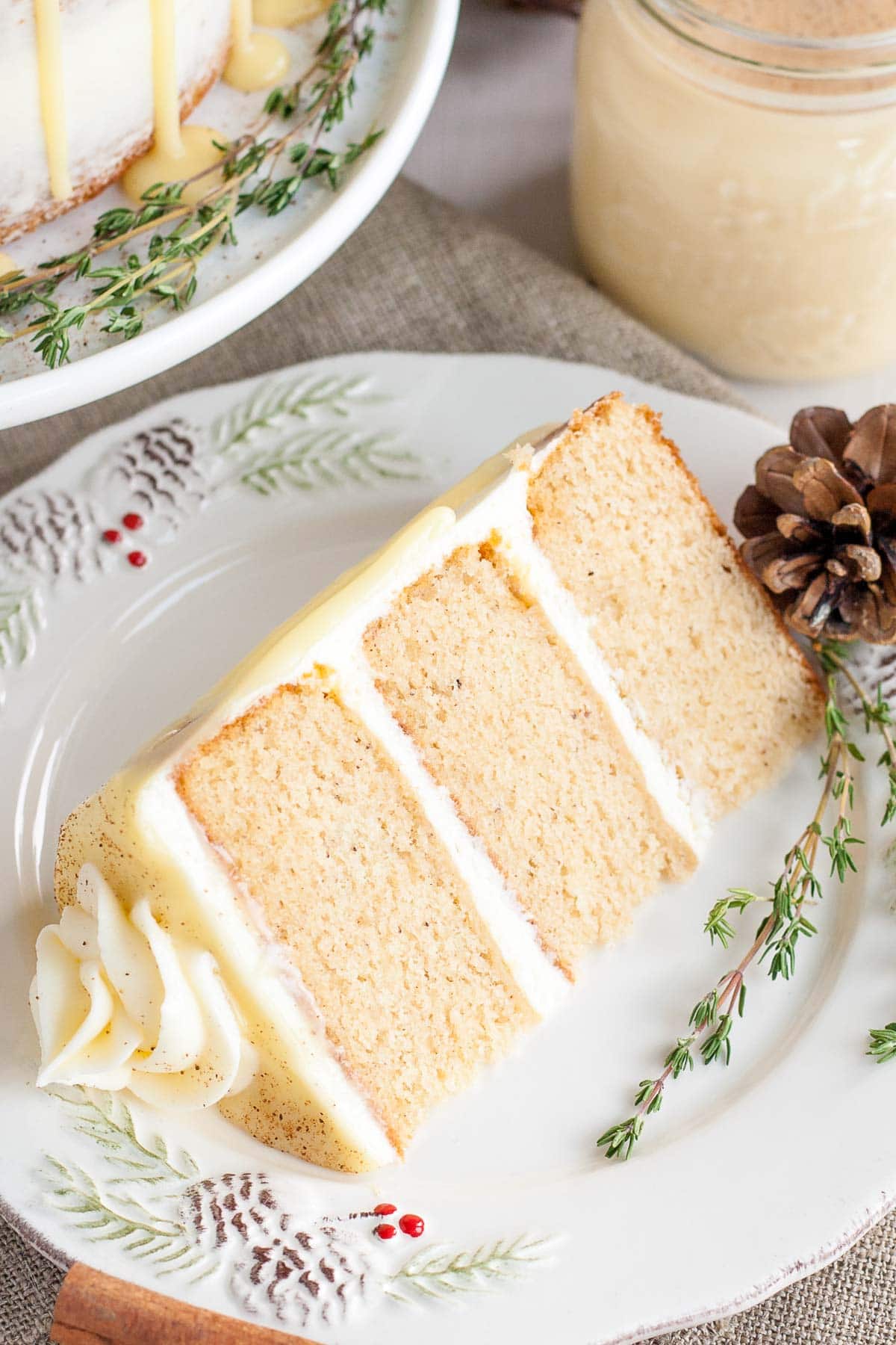 Eggnog cake slice.