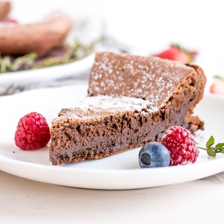 A piece of chocolate cake on a plate