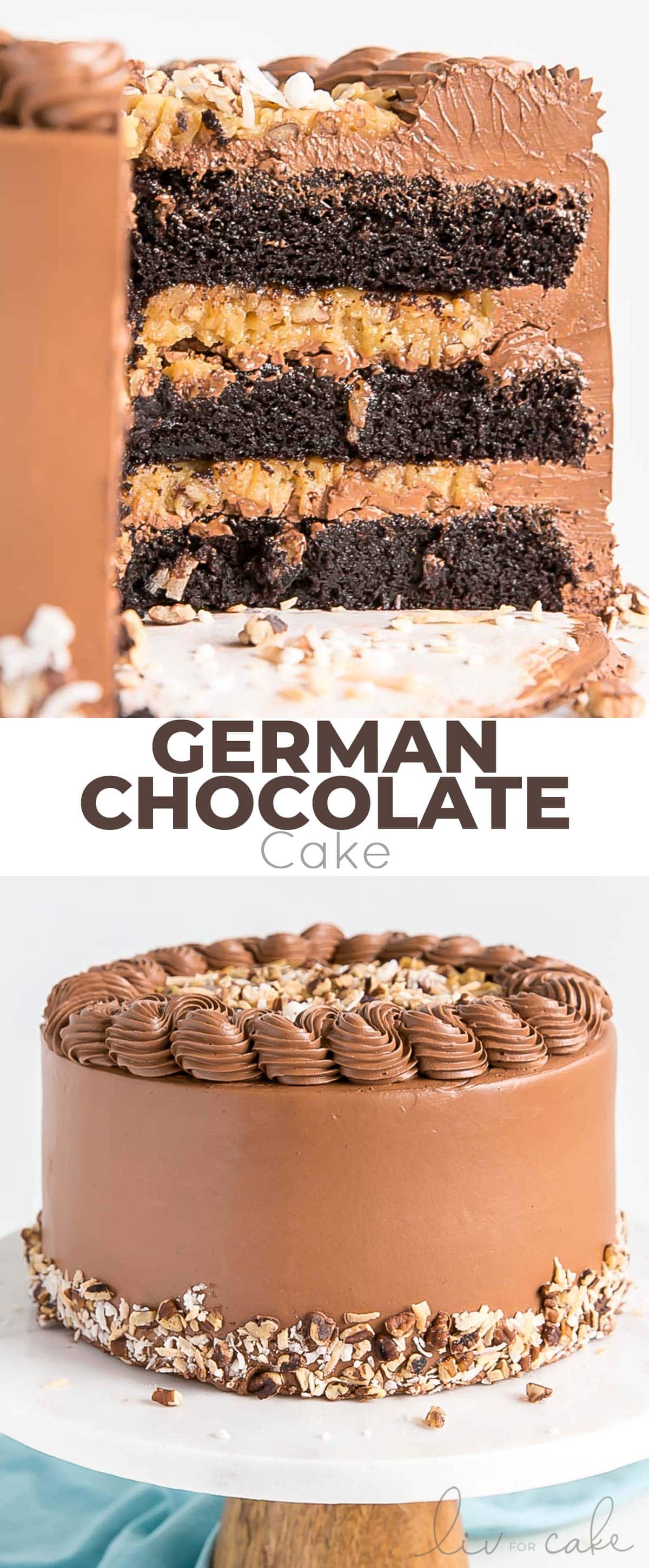 German chocolate cake photo collage.