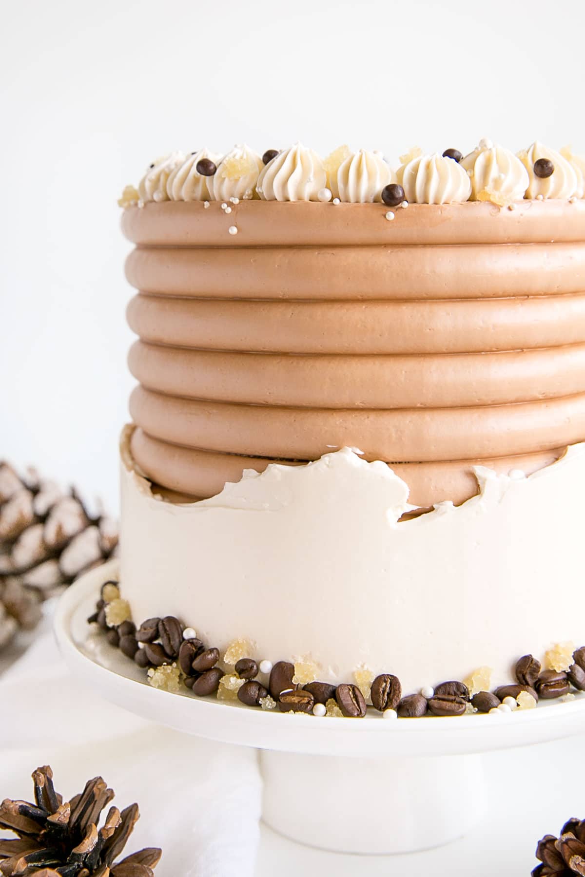 Close up of the side of the cake showing the fault line frosting technique.