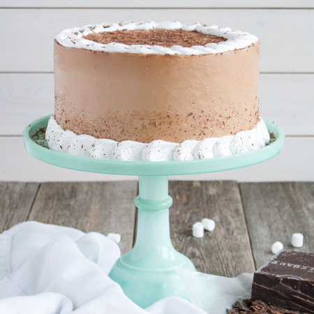 Cake on a green cake stand.