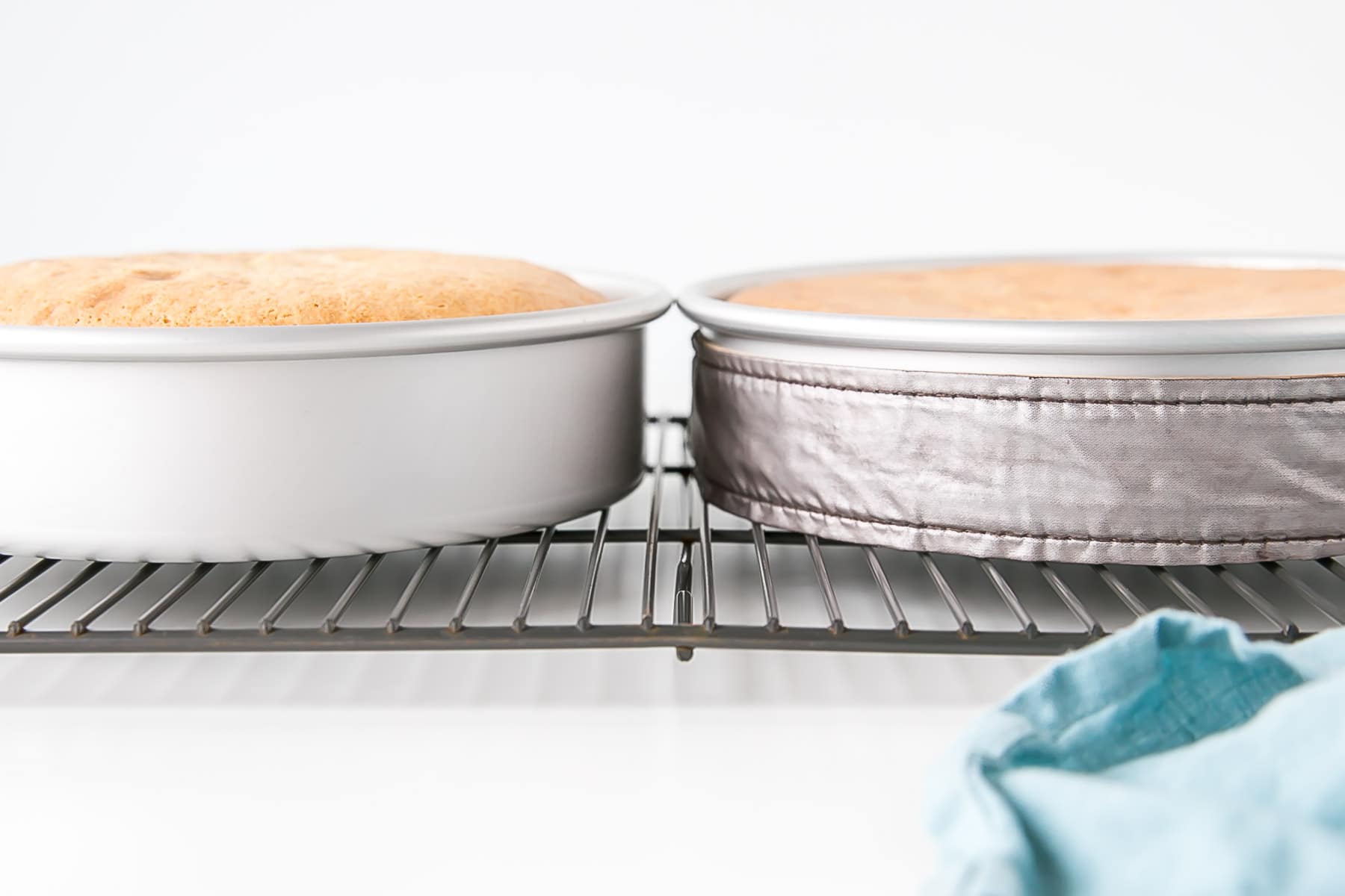 Angled shot of the cakes in the pans