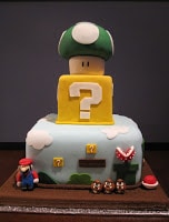 Three tier Super Mario cake front.