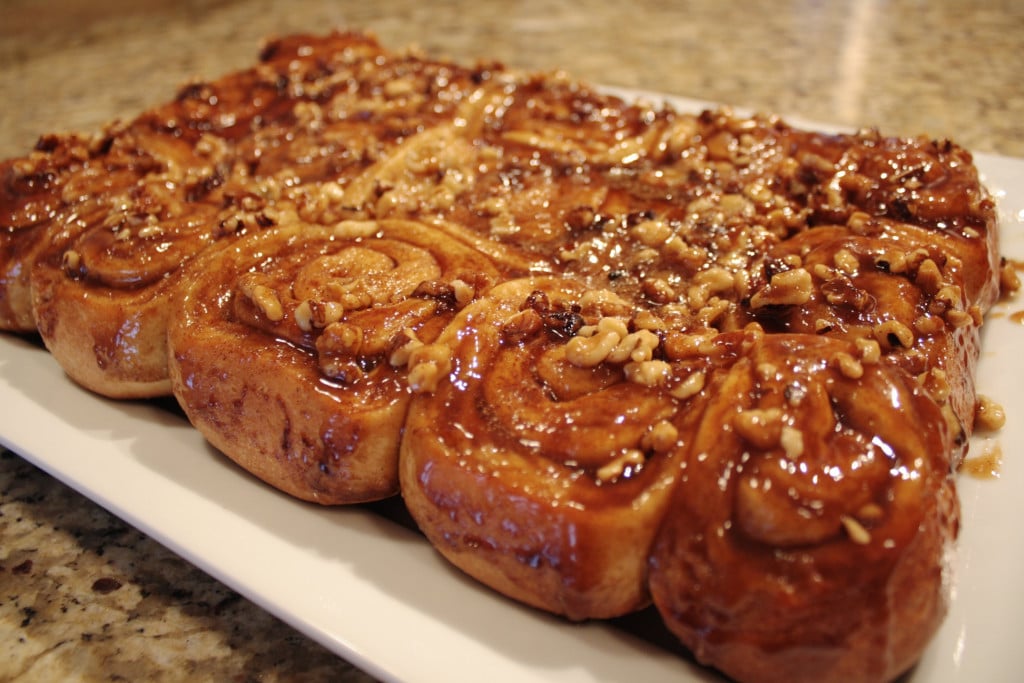 Close up of baked cinnamon rolls