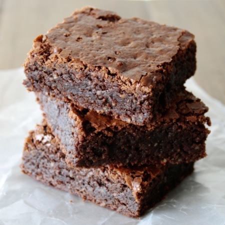 Close up of a Stack of brownies.