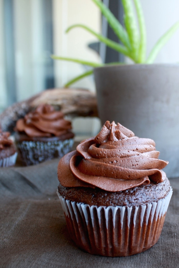 A close up of a cupcake on a table