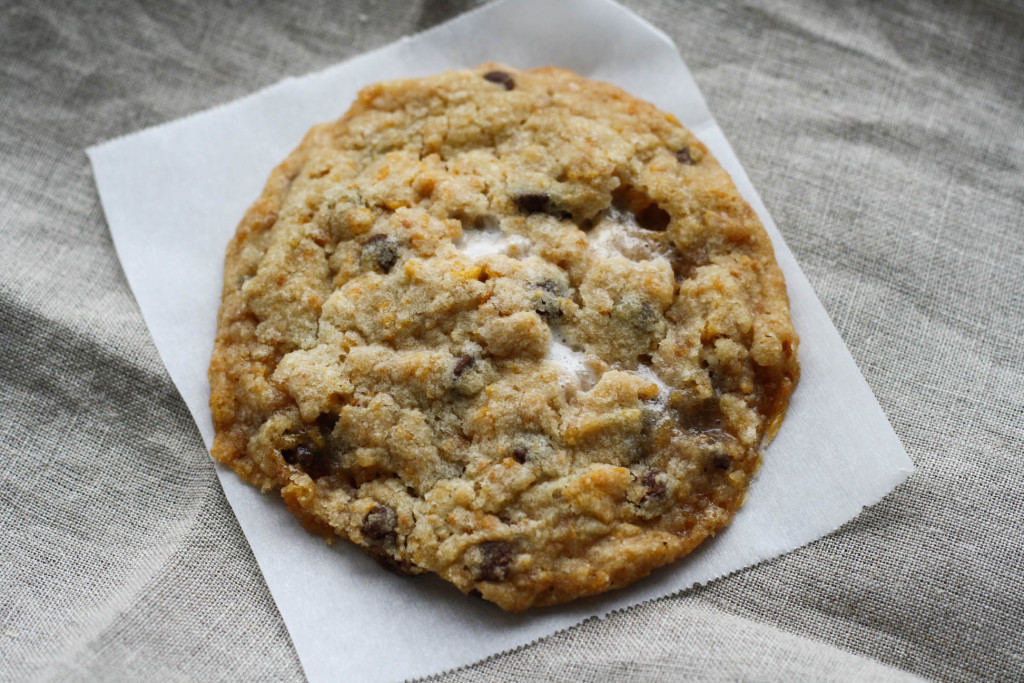 Close up of a cookie.