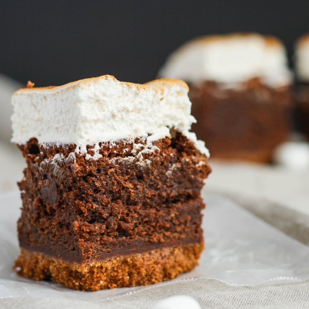 Close up of a s\'mores brownie.