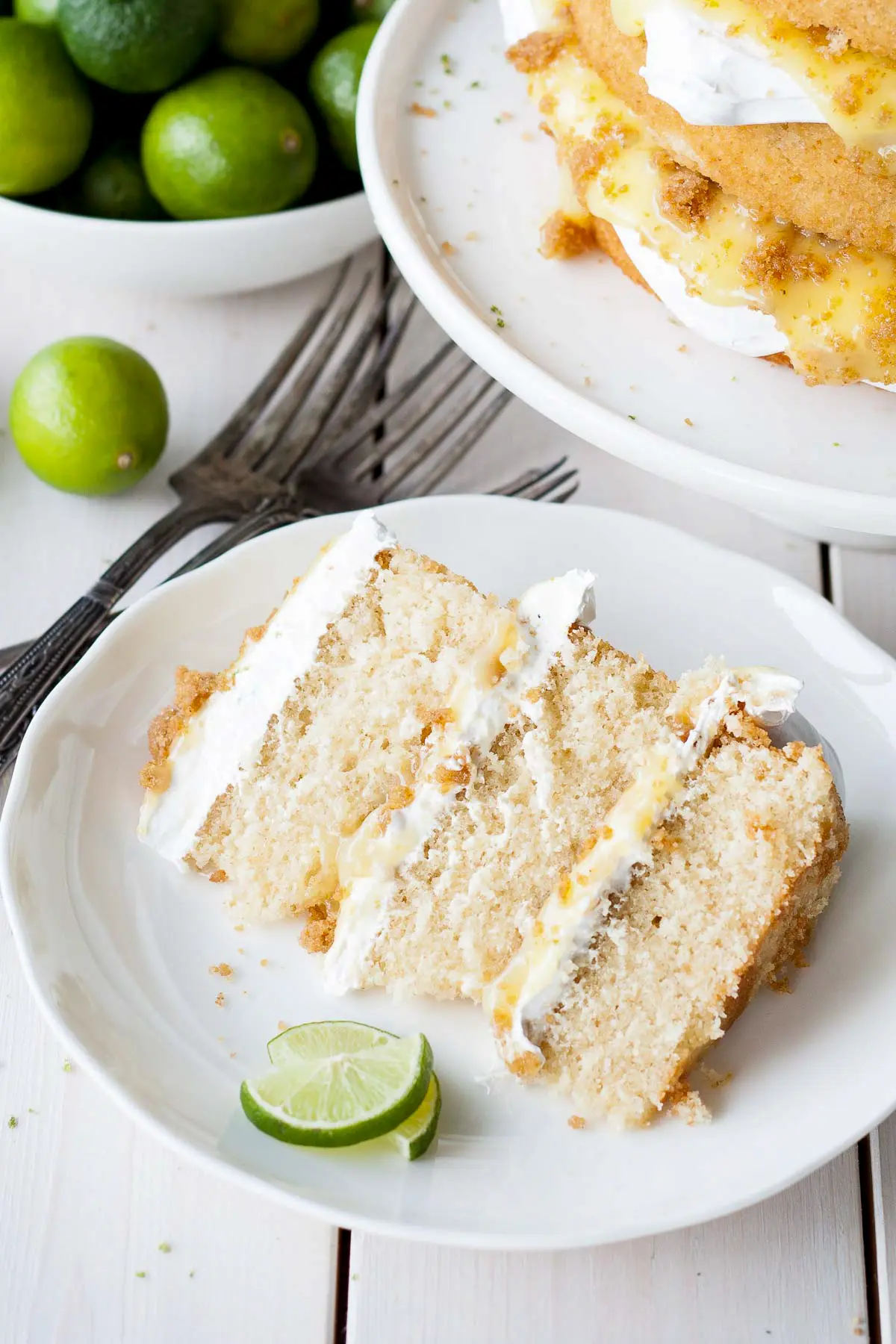 Slice of cake on a plate.