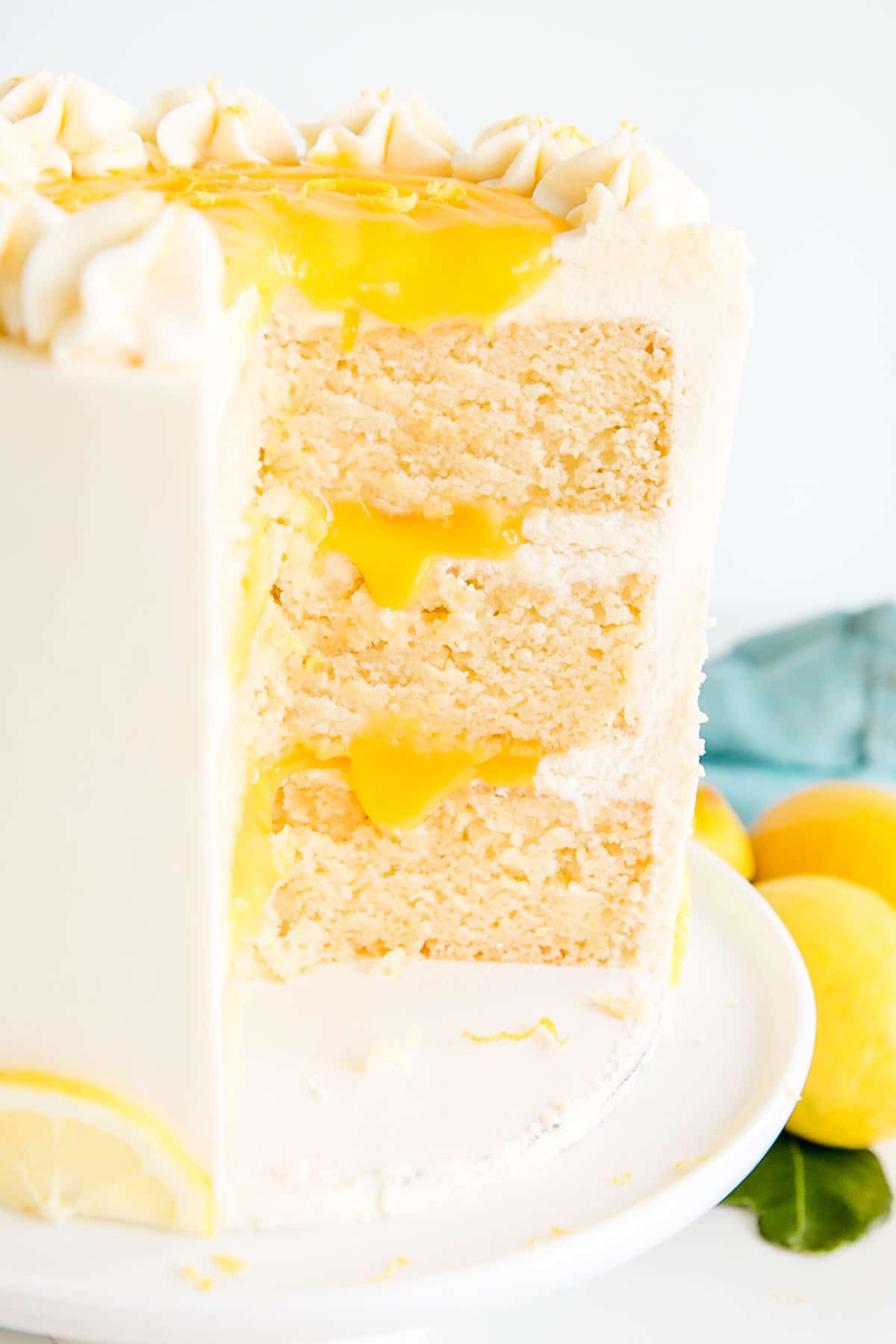 Cross section of the cake showing the lemon curd filling