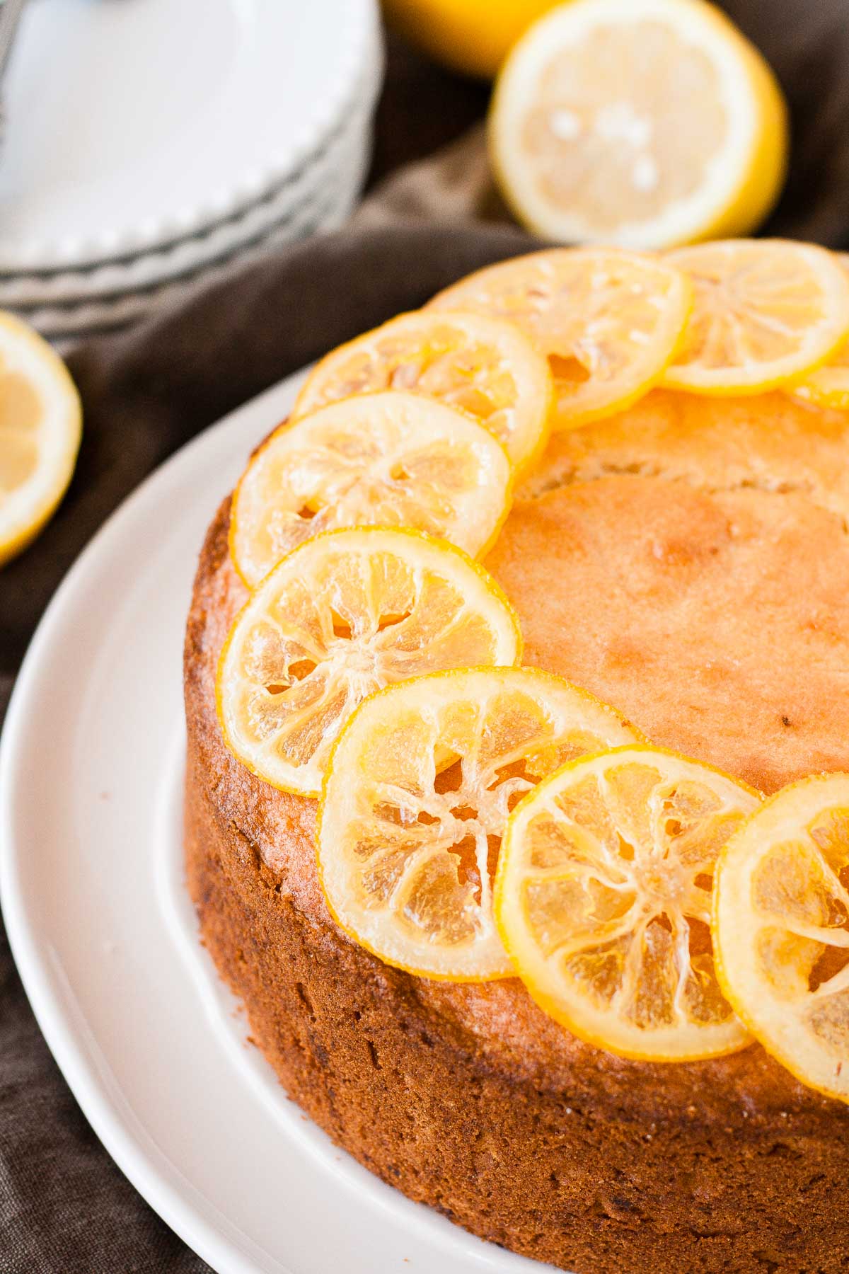 Close up of the candied lemon slices.