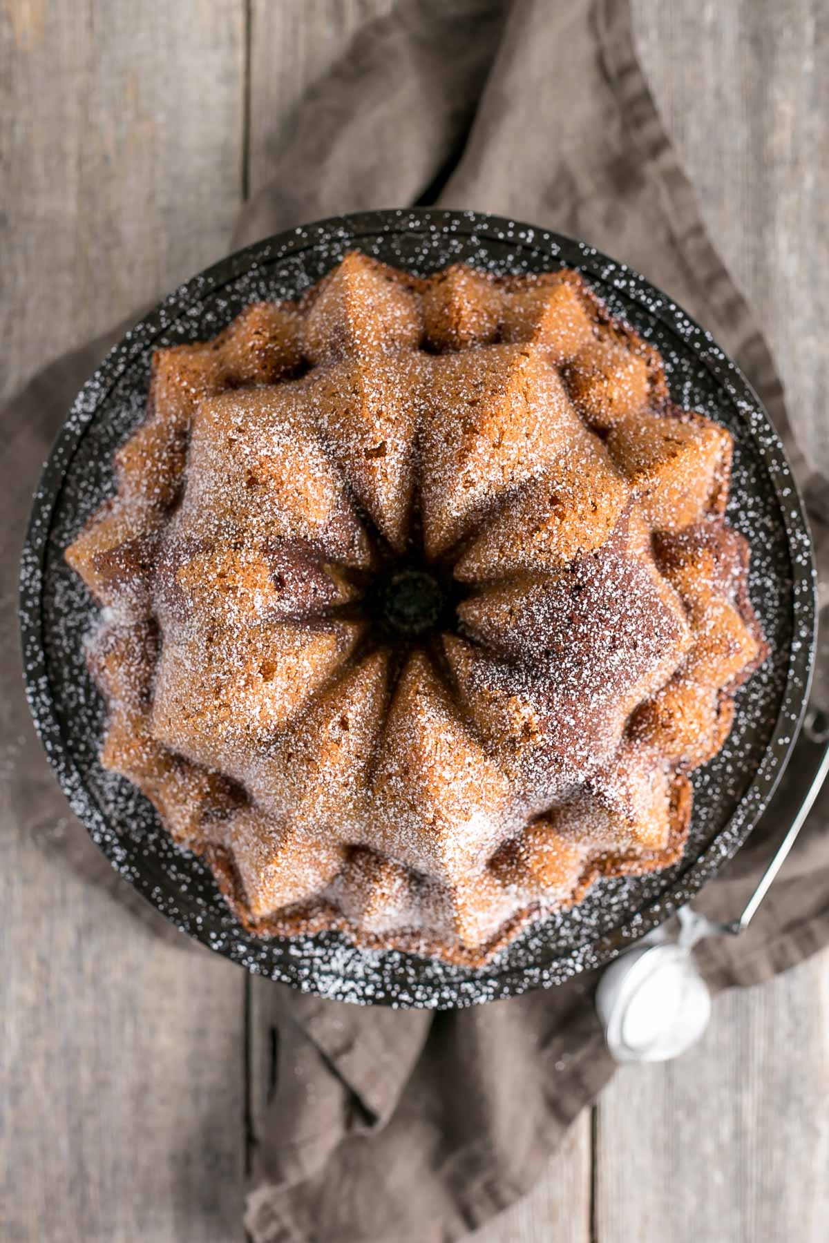 Overhead shot of the Bundt cake.