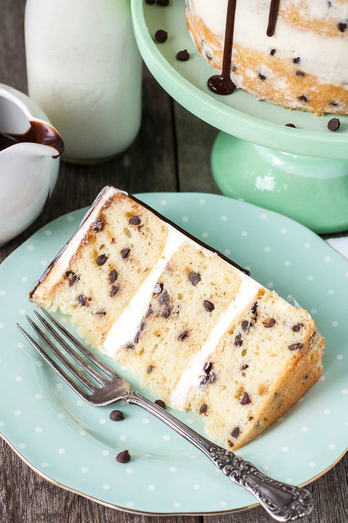 Slice of Milk & Cookies Cake on a plate.