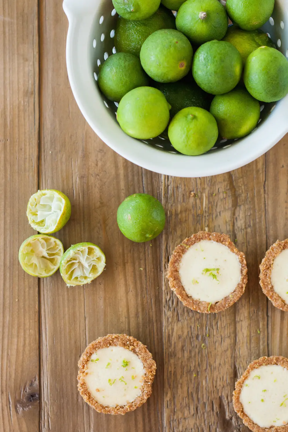 Overhead shot of the tarts and limes