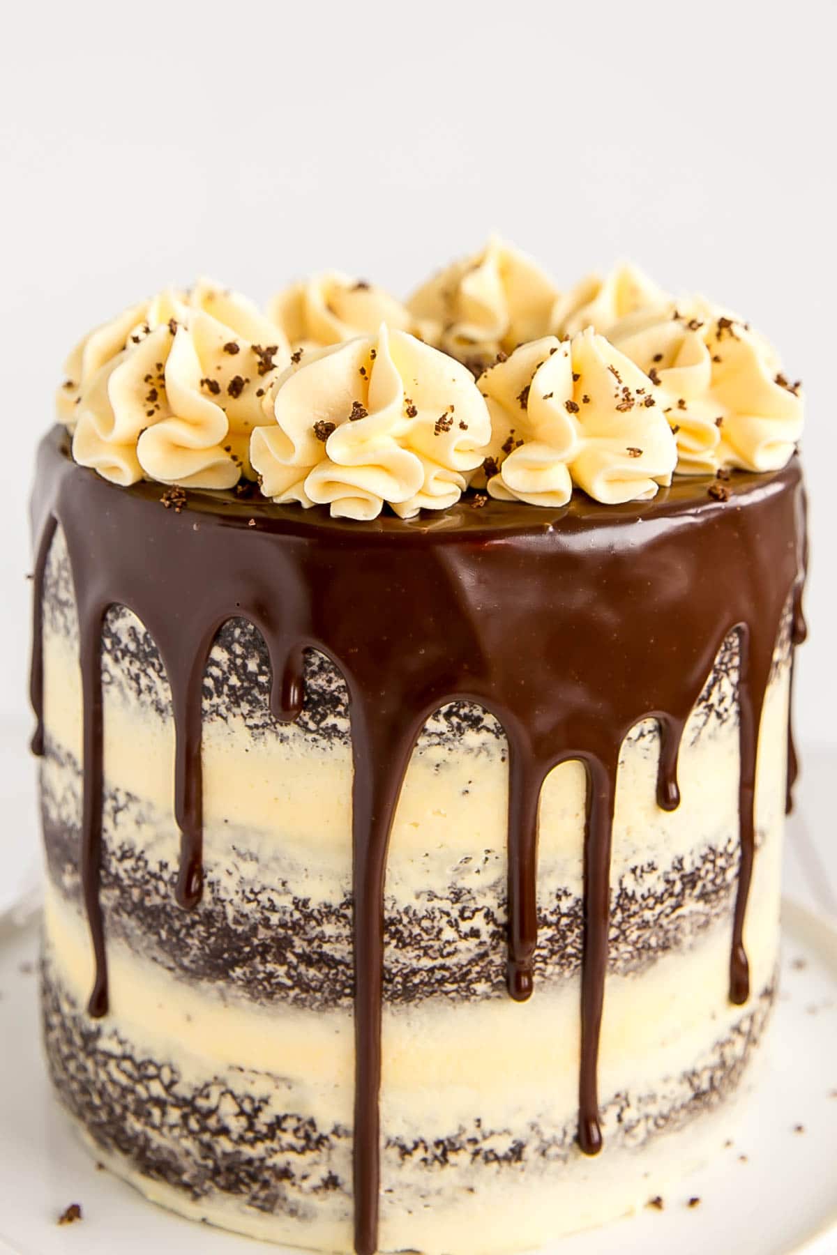 Chocolate cake with vanilla custard frosting.