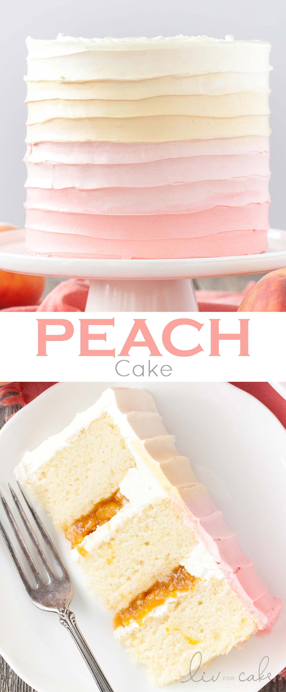 Peach cake image collage.