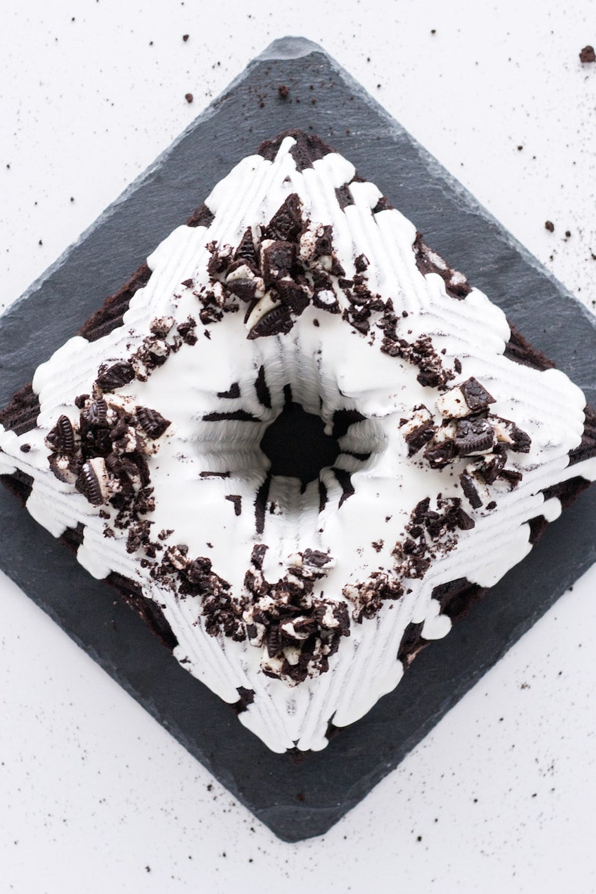 Overhead shot of the Bundt cake.