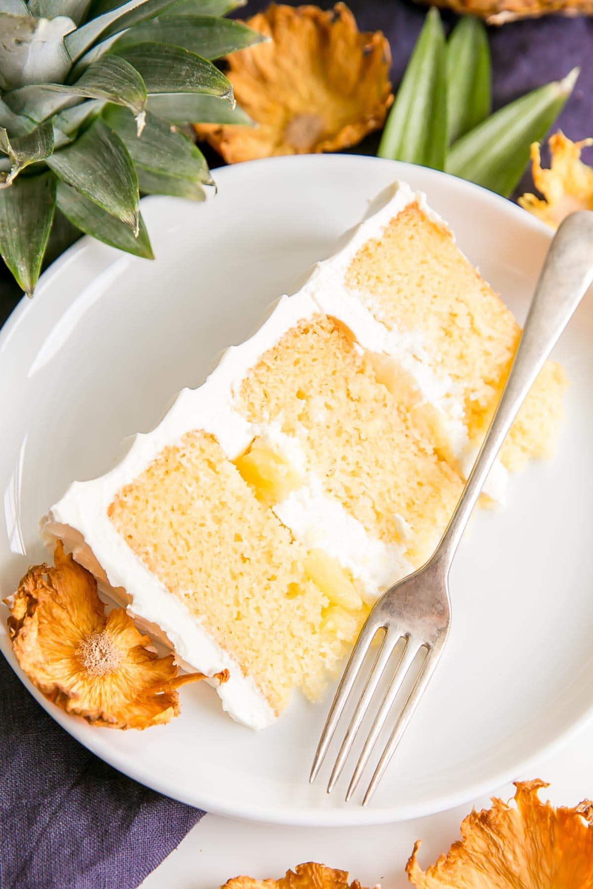 Slice of pineapple cake on a plate.