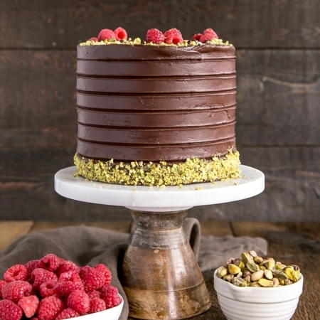 A decorated cake on a cake stand