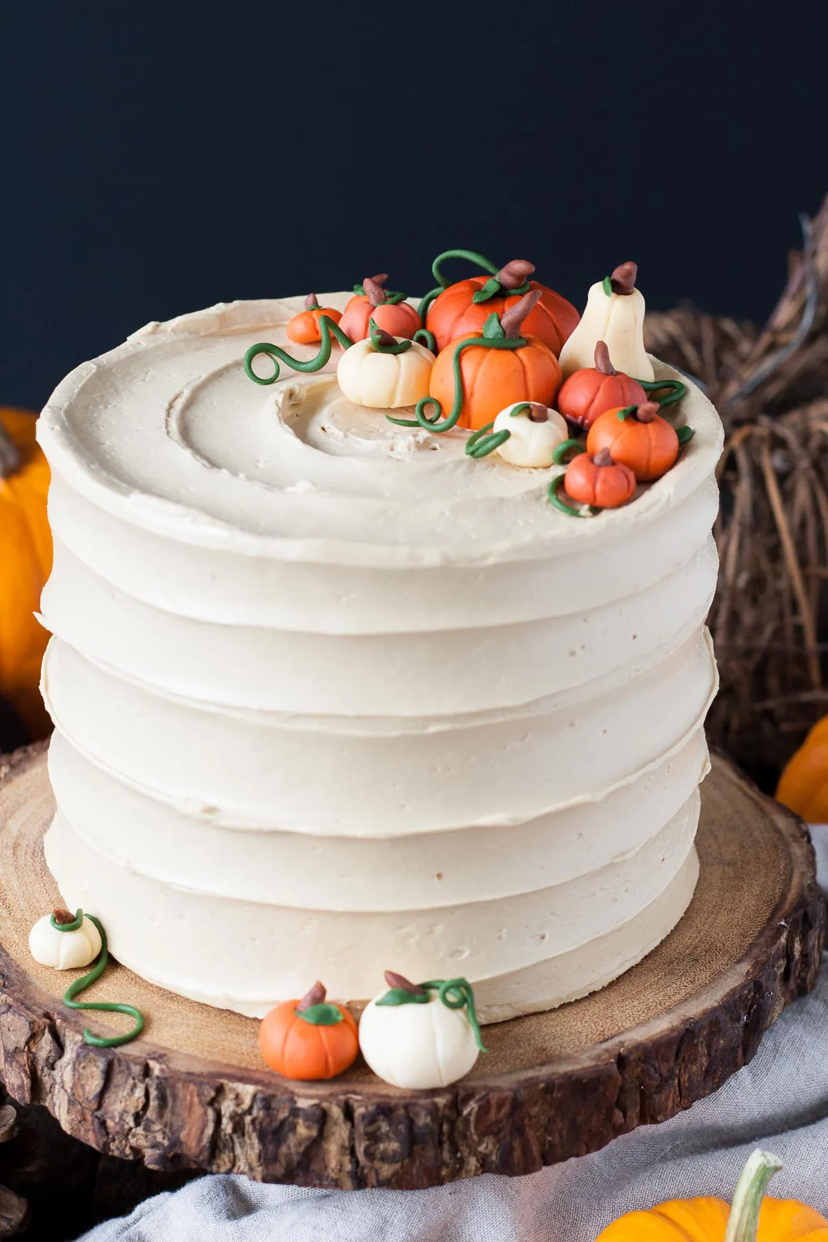 Pumpkin flavoured cake layers and an espresso buttercream.