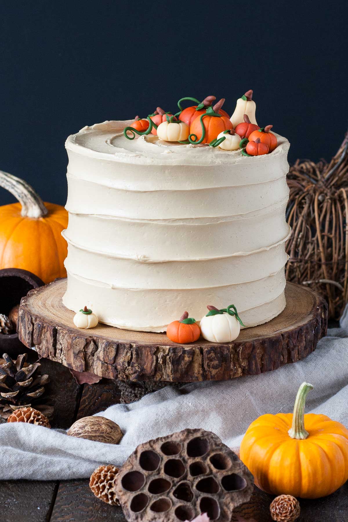 Pumpkin Spice Latte Cake with fondant pumpkins