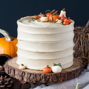 Cake on a cake stand.