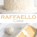 This Raffaello Cake is a coconut lovers dream! Layers of moist and tender almond cake, coconut custard, and coconut Swiss meringue buttercream! | livforcake.com