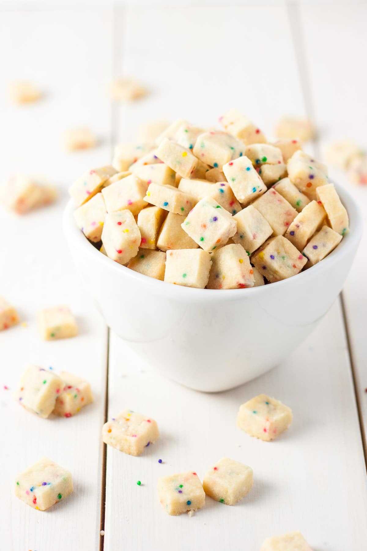 Shortbread bites in a small bowl.