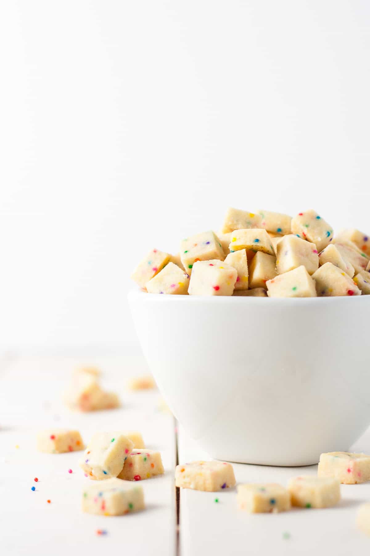 Shortbread bites in a small bowl.