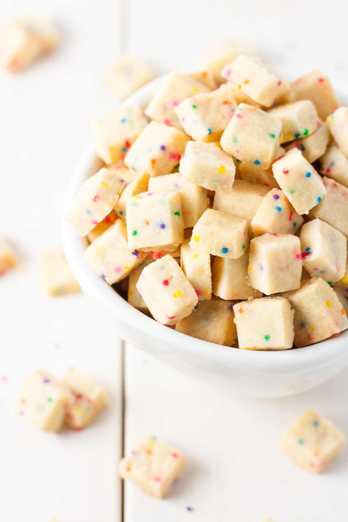 Shortbread bites in a small bowl.