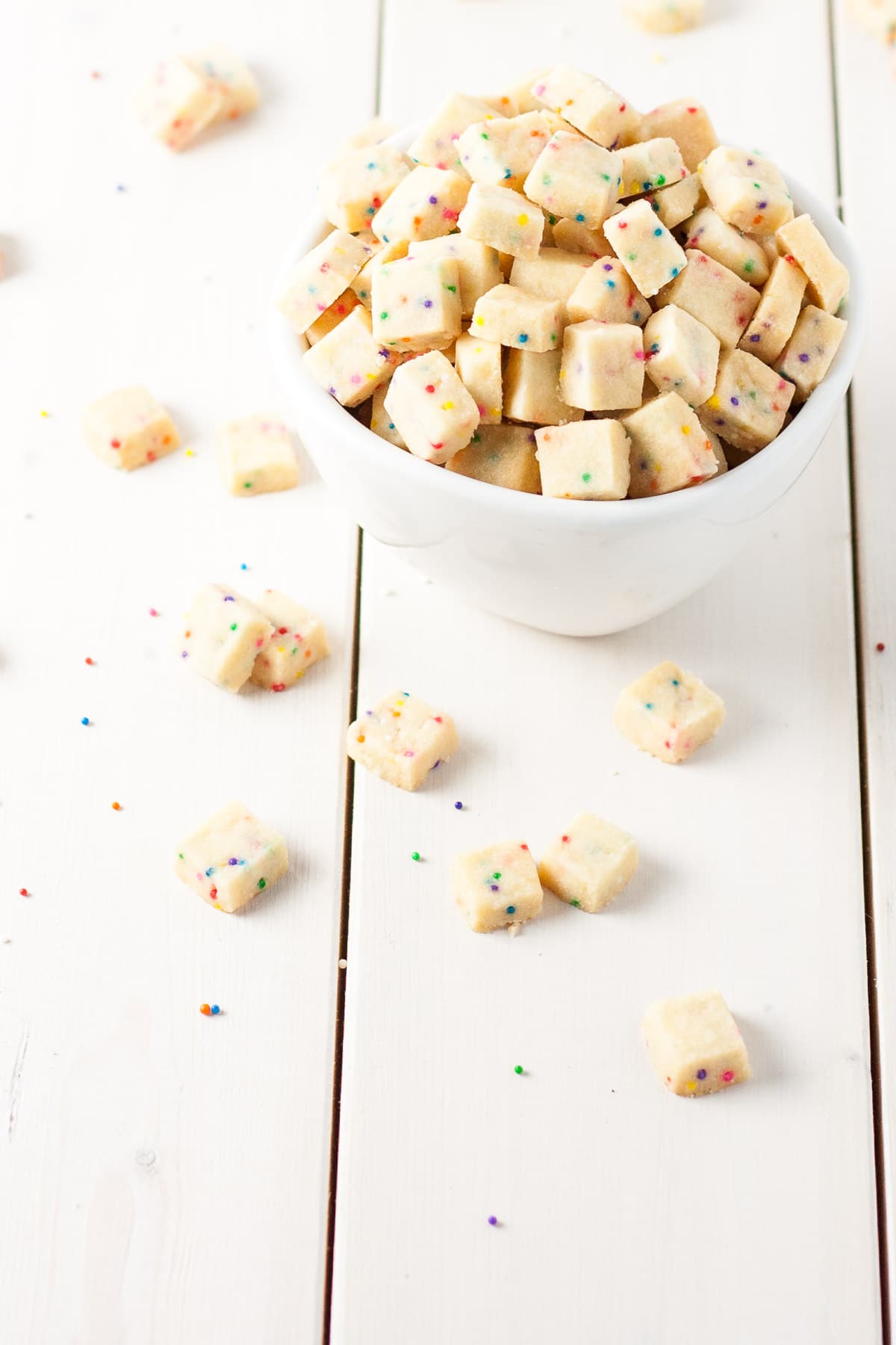 Shortbread bites in a small bowl.